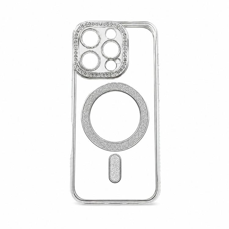خرید قاب ژله ای شفاف MagSafe اکلیلی / نگین دار با محافظ دوربین